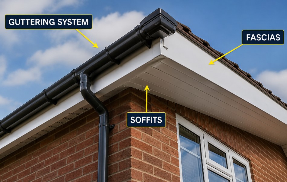 guttering system, fascias and soffits